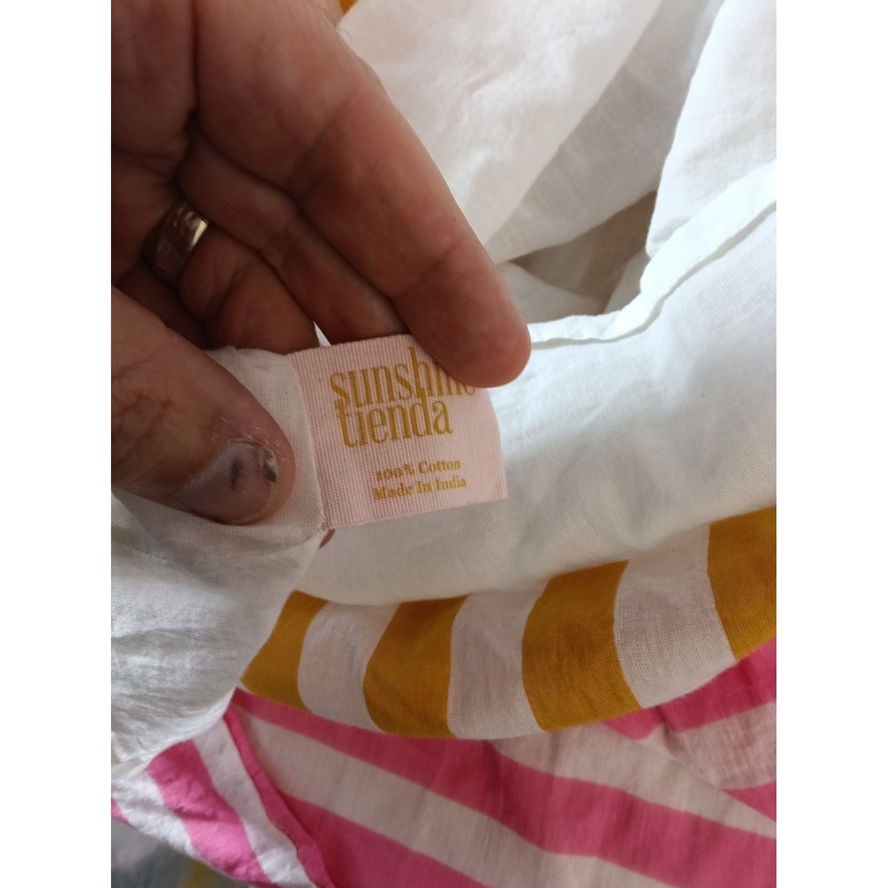 Sunshine Tienda Pink Yellow striped 3/4 Resort Tropical Beach S maxi dress - Picture 9 of 12
